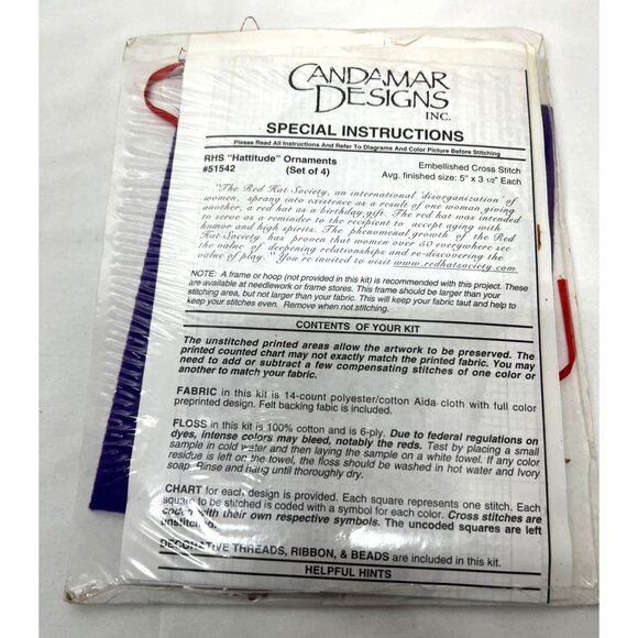 Red Hat Society Hatitude Ornaments Counted Cross Stitch Kit 51542 Set Of 4 - Picture 5 of 5